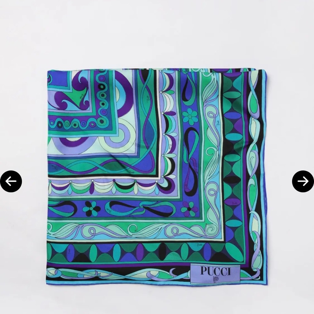 Emilio Pucci Blue and Green Silk Scarf